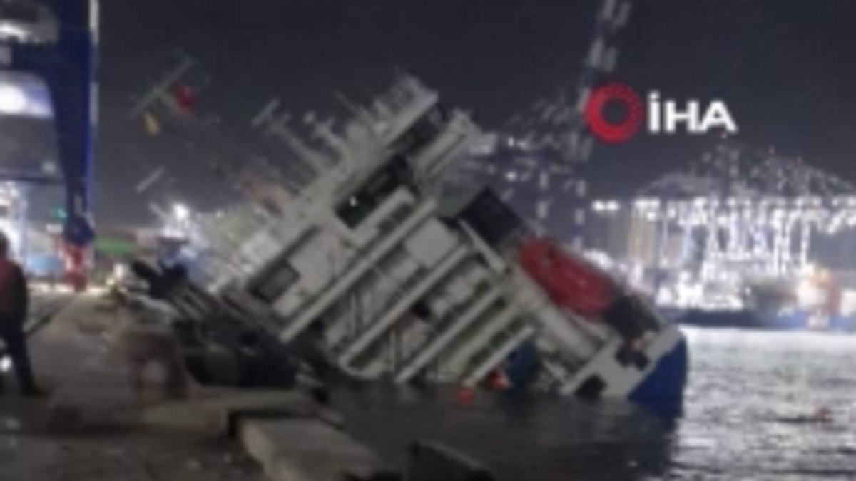Ambarlı Limanı’nda gemi yan yattı: Personel tahliye edildi